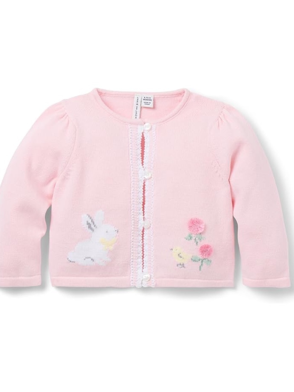 Janie and Jack Light Pink Bunny & Pom Floral Knit Cardigan (12-18M)
